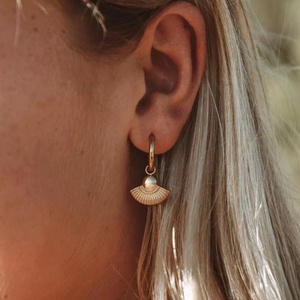 Pendientes Colgantes en Forma <span class=keywords><strong>de</strong></span> Abanico, Chapados en <span class=keywords><strong>Oro</strong></span> <span class=keywords><strong>de</strong></span> 18K, Bonitos y Modernos, <span class=keywords><strong>de</strong></span> Acero Inoxidable, para Mujer, Accesorios <span class=keywords><strong>de</strong></span> Regalo - Product Image 2