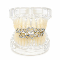 Grilles dentaires en cuivre plaqué or véritable, style hip-hop, entièrement serties de zircons en forme de cœur, accessoires unisexes tendance européens et américains