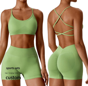 Set da palestra sportivi con scollo a U personalizzato In Nylon traspirante da Yoga set di reggiseno integrato con fodera In Spandex - Product Image 1