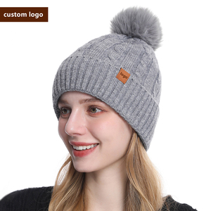 Chapeau en tricot doublé en polaire pour <span class=keywords><strong>femme</strong></span>, chapeau d'hiver doux, chapeau de cyclisme chaud, logo personnalisé, <span class=keywords><strong>bonnet</strong></span> en tricot, <span class=keywords><strong>bonnet</strong></span> <span class=keywords><strong>pompon</strong></span> - Product Image 6