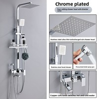 Ensemble de douche domestique en cuivre, robinet chromé mural, pommeau de douche pressurisé effet pluie et jet à bulles, design moderne carré, durable