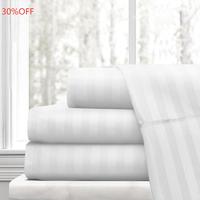 Ensemble de draps de lit rayés blancs 100 % coton, taille simple, pour hôpital/médical/hôtel, 4 pièces, 300 fils/cm², pour mariages