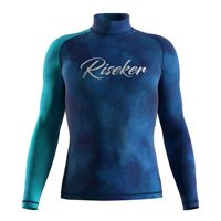 Maillot de bain Rash Guard pour homme à manches longues raglan, protection UV, col montant, pour la natation et le surf, bleu turquoise aquarelle