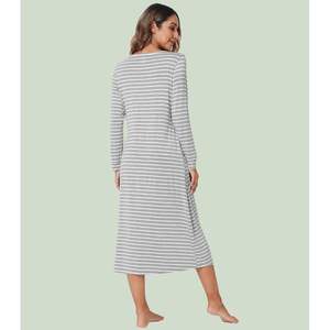 Vente en gros de chemises de nuit pour femmes à manches longues et col en V, vêtements de nuit doux en viscose de bambou avec poches, tailles S à XXL - Product Image 3