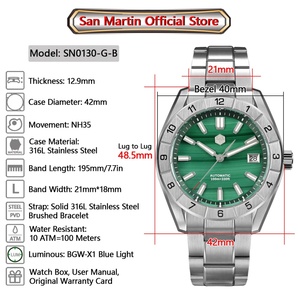 Montre San Martin 42 mm avec cadran en pierres précieuses NH35 pour homme, à remontage automatique, saphir BGW-X1, 10 bars, étanche, Reloj Hombre SN0130B - Product Image 6