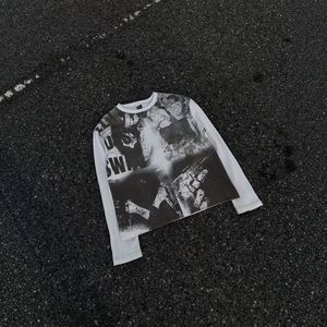 T-shirts vintage en coton 100% 300G pour hommes, col rond de haute qualité, lavés à la boîte, manches longues, coupe ample et oversize - Product Image 3