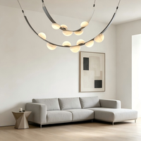 Lustre LED nordique personnalisé en acier inoxydable doré avec abat-jour rond en albâtre, faisceau à 360 degrés, Ra90, luminaire suspendu pour villa
