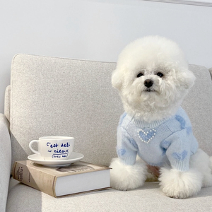 2025 Neuer Liebesdruck Niedliche Blaue Hundekleidung Beliebtester Herbst-Winter-Pullover für Kleine Hunde und Katzen Warmes Winter-Haustier-Outfit - Product Image 5