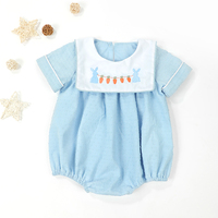 Bébé filles printemps tenue à volants mignon Pâques smocké rose barboteuses points suisses lapin brodé infantile coton bavoir bulle barboteuse