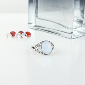 yunnique <b>Titanium</b> Steel Opal <b>Ring</b> With Cubic Zirconia Women's Fashion Jewelry Gift Silver Color - Product Image 3