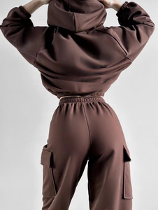 Ensemble de survêtement pour <span class=keywords><strong>femme</strong></span> en coton de haute qualité, personnalisable, comprenant un sweat à capuche et un <span class=keywords><strong>pantalon</strong></span>, couleur unie, coupe ample, pour le <span class=keywords><strong>jogging</strong></span>, haut long - Product Image 6