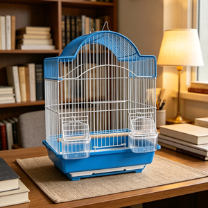 <b>White</b> Steel Wire Bird Cage With Green Plastic Tray Small Size Simple Design Indoor Use Hangable Feature - Product Image 5