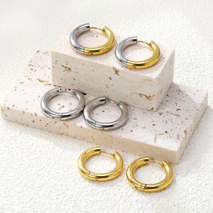 ต่างหูห่วงวงกลมหนาสองสี ดีไซน์ทันสมัย กันน้ำ ผลิตจากสแตนเลสชุบทอง 18K ขายส่งจำนวนมาก - Product Image 1