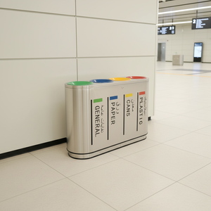 Poubelle de recyclage à ouverture supérieure en acier inoxydable à 2-4 compartiments pour aéroports/centres commerciaux, bac à <span class=keywords><strong>d</strong></span>échets intérieur, usage commercial et public - Product Image 1