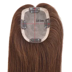 K.SWIGS 16'' Natural Chinese Human Hair Women Topper Black Brown Hair Piece 3.5x5.5 Inch Middle Part Clip In Hair Swiss Base