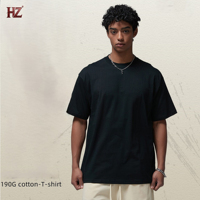 T-shirt décontracté pour homme en coton épais 190G, coupe oversize à épaules tombantes, col rond basique, manches courtes