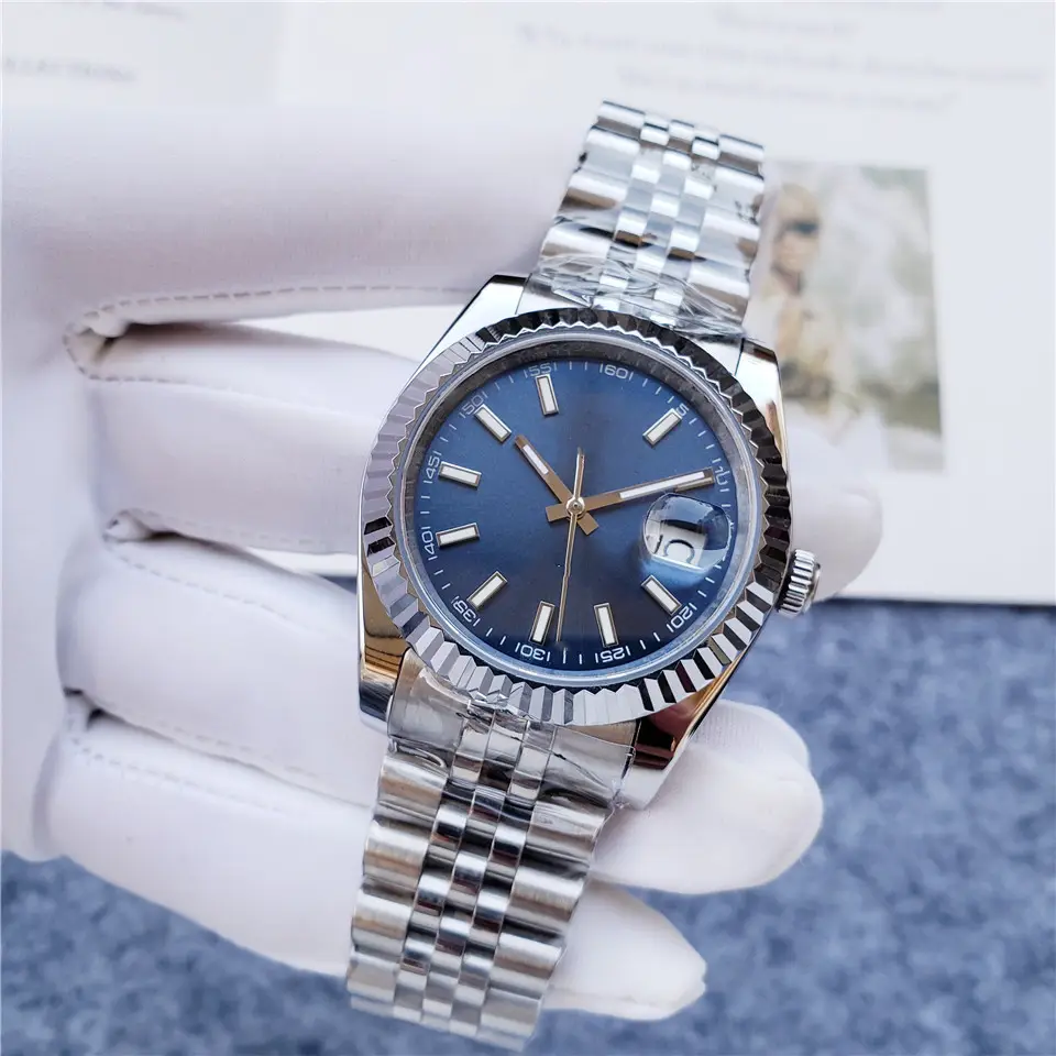 2022 New Fashion Popular Blue Stainless Steel Band Fashion 36mm Fully Automatic Mechanical Watch for Men and Women