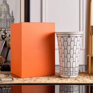 Jarrón de Cerámica Abierto con Líneas Negras, Minimalista, Ecológico, para Mesa, Decoración Creativa y Sencilla para el Hogar, Artesanía - Product Image 1