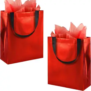 2024 Wholesale Red Fashion Design Custom Logo Metallic Laminated Pp Non-woven Small Size Shopping Tote Bag