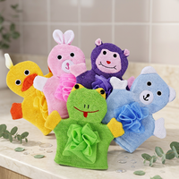 Gants de bain double usage pour enfants, motif animaux de dessin animé, en maille moussante, en polyester, vente en gros, 16 couleurs, directement de l'usine