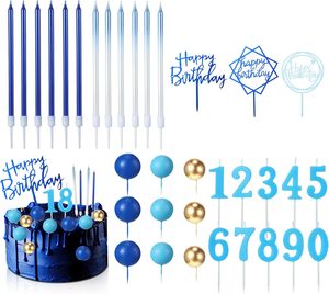 34 Pcs Gradient Birthday Candles Kits-Mix deux couleurs Long Thin et Numeral Birthday Cake Candle with Ball Birthday Cake Topper - Product Image 1