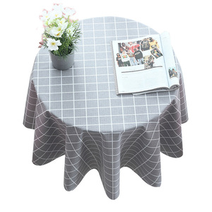 Solid Color Checkered Pvc <b>Round</b> <b>Tablecloth</b> For Home Dining Coffee Table Use Waterproof Oil Proof Washable Heat Resistant - Product Image 1