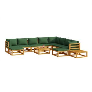 Set Lounge da Giardino in Legno Massello di Acacia con Cuscini Verdi, Arredamento da Esterno 6 Posti, Design Contemporaneo - Product Image 1