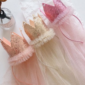Niños lentejuelas corona brillante flor niña velo cumpleaños sombreros fiesta diadema cabeza hebilla tocado Primer cumpleaños - Product Image 5