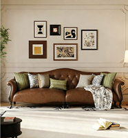 Ensemble de canapés en cuir et bois massif de style américain, quatre places, design minimaliste pour hôtels, villas et salons, garnissage en éponge, petit modèle