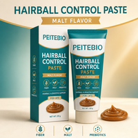 Pâte anti-boules de poils PEITEBIO pour chats avec fibres de malt et prébiotiques, saveur malt, soutien digestif et anti-boules de poils, 120g