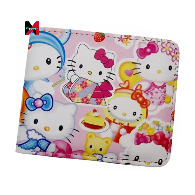 XM Anime cartoon helloed a Kitty cute bow white cat coin purse student wallet pink small card bag