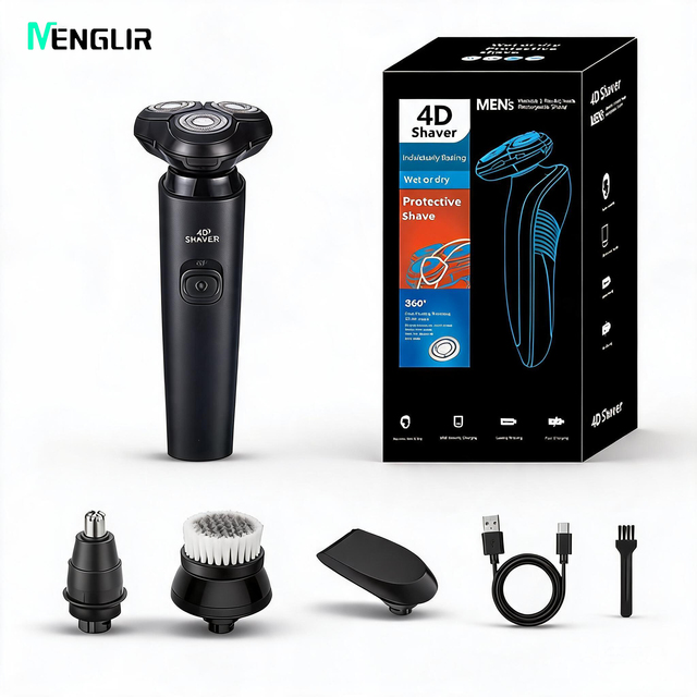 1139 Multifunction Triple Blade Grooming Kit 3 Head Rotary Shaver Washable Nose Trimmer Hair Clipper Body Cleansing Brush USB