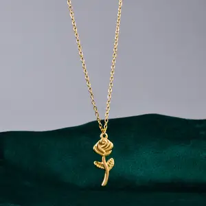 Colar com pingente em estilo francês, colar vintage banhado a ouro 18k, pvd, flor rosa, colar de aço inoxidável, rosa, para mulheres, dia dos namorados