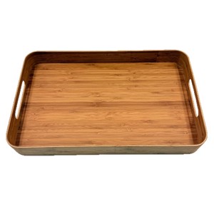 Plateau de service en bambou 38x24x5cm, rectangulaire profond avec poignées, pour thé, pâtisserie, fruits, usage domestique - Product Image 1