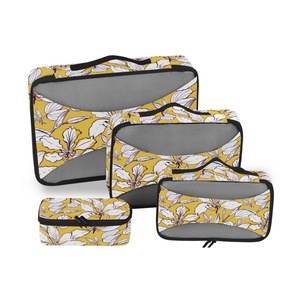 Lot de 4 cubes de compression légers à motif floral, faible MOQ, avec fermeture éclair, pour organiser les bagages - Product Image 1
