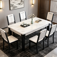 Mesa de Comedor Moderna de Roble Ecológico, Mesa de Comedor de Madera, Mesa de Comedor de Cocina de Piedra Sinterizada con Capacidad para 6 Personas
