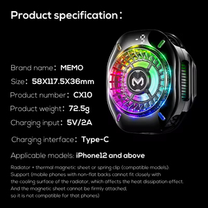 MEMO CX10 Nuevo Diseño Tres Estilos RGB <span class=keywords><strong>LED</strong></span> Pantalla de Temperatura Magnética y con Clip Enfriador de Teléfono Ventilador de Refrigeración Móvil para Juegos - Product Image 4