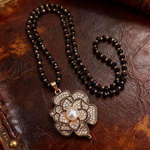 Crystal Necklace Flower Pendant With Pearl And Rhinestones For Women Everyday Wear - Product Image 2