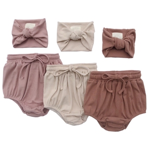 Shorts côtelés en coton pour bébé, doux, avec cordon de serrage, culotte-couche pour filles, avec bandeau - Product Image 2