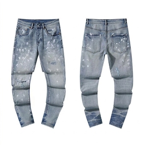 Luxury Designer Purple Color <strong>Jeans</strong> Distressed Slim Fit Men Denim Trousers Vintage Wash High Quality Streetwear Pant Brand - Product Image 4