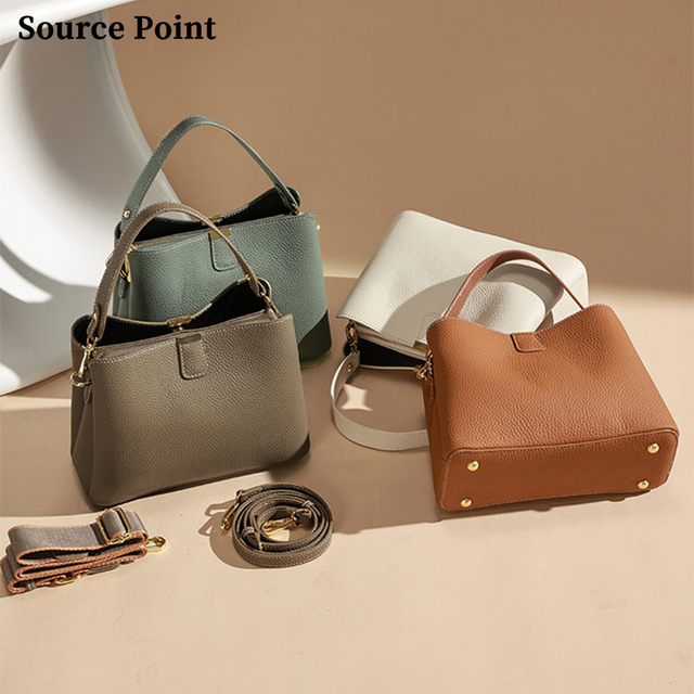 Vintage Litchi Grain Women Elegant Genuine Leather Luxury Handbags with Magnetic Buckle Zipper Tote Handbags
