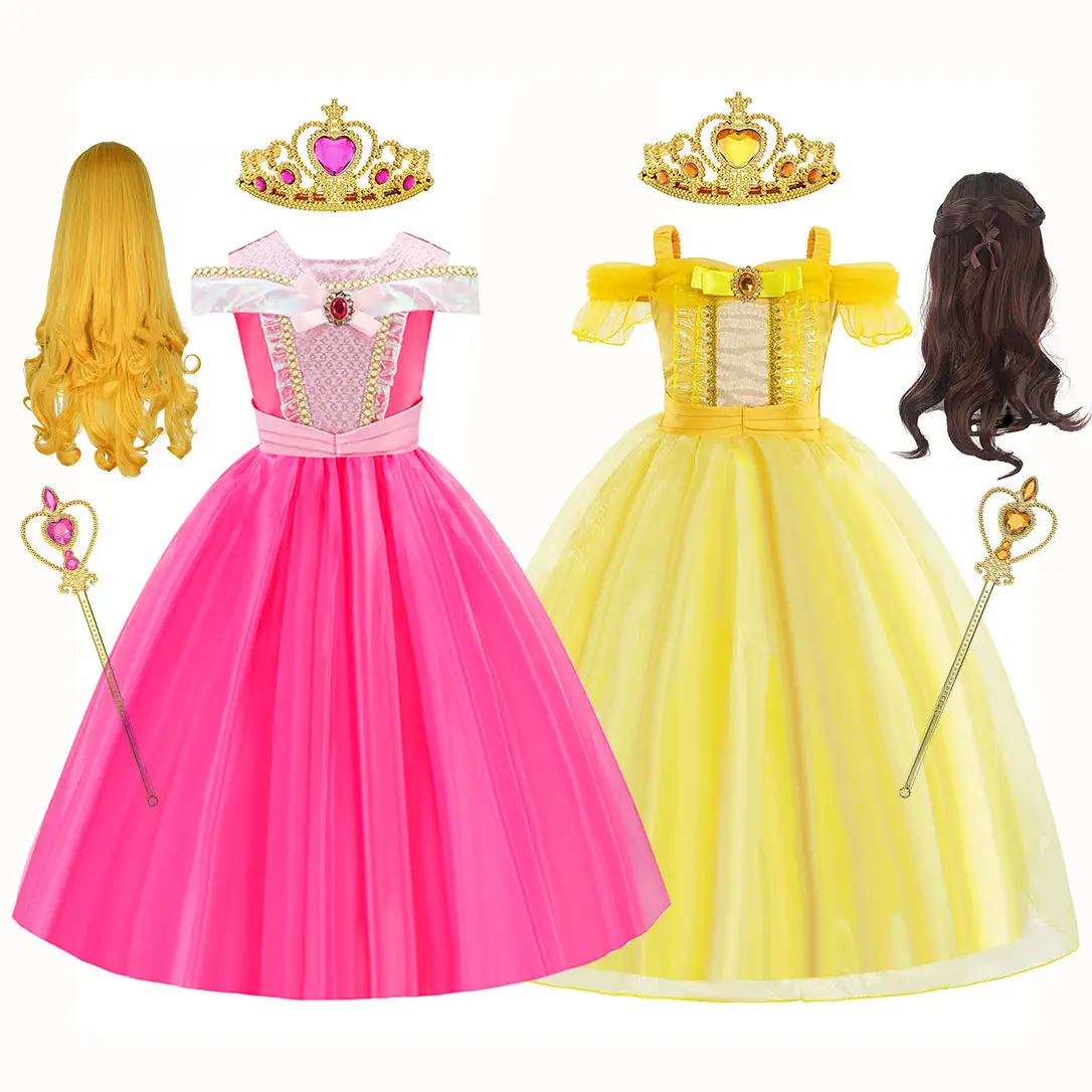 Girls Party Dress Belle Princess Costume Child Halloween Beauty and the Beast Cosplay Fancy Dress