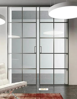 Puerta Francesa Doble de Aluminio Ultra Delgada con Rejillas Decorativas, Estilo Retro, Puerta Corrediza de Aluminio para Patio
