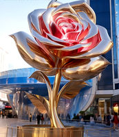 Sculpture florale en acier inoxydable 304 poli miroir, grande œuvre d'art en métal en forme de lotus pour jardin, décoration paysagère extérieure