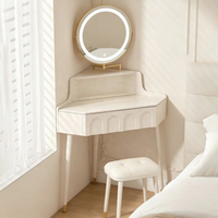 Coiffeuse murale d'angle moderne en bois massif avec miroir LED rotatif à 360°, amovible, pour chambre à coucher