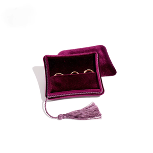 Velvet Ring <b>Boxes</b> Wholesale With Tassel Detail Soft Plush Velvet Material For Engagement Ring Wedding Band <b>Storage</b> Packaging - Product Image 4