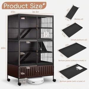 Grande gabbia per animali Meta piccoli, gabbia per cincillà con rampe rimovibili e doppia porta, con armadietto, mobili in legno per animali domestici - Product Image 3