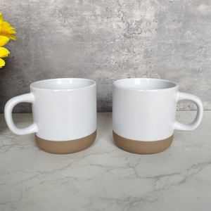 Ensemble de tasses à latte en céramique, compatibles micro-ondes, en porcelaine, avec grandes poignées, design moderne, couleurs neutres assorties - Product Image 3