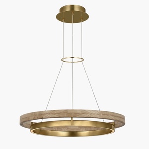 Lustre LED moderne en bois et or, luminaire suspendu circulaire nordique pour salle à manger, salon, villa - Product Image 2