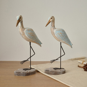 Mediterranean Style Wooden Bird Carving Ornament 2Pcs <b>Tabletop</b> Decor Vintage Figurine For Home Office Gift - Product Image 1